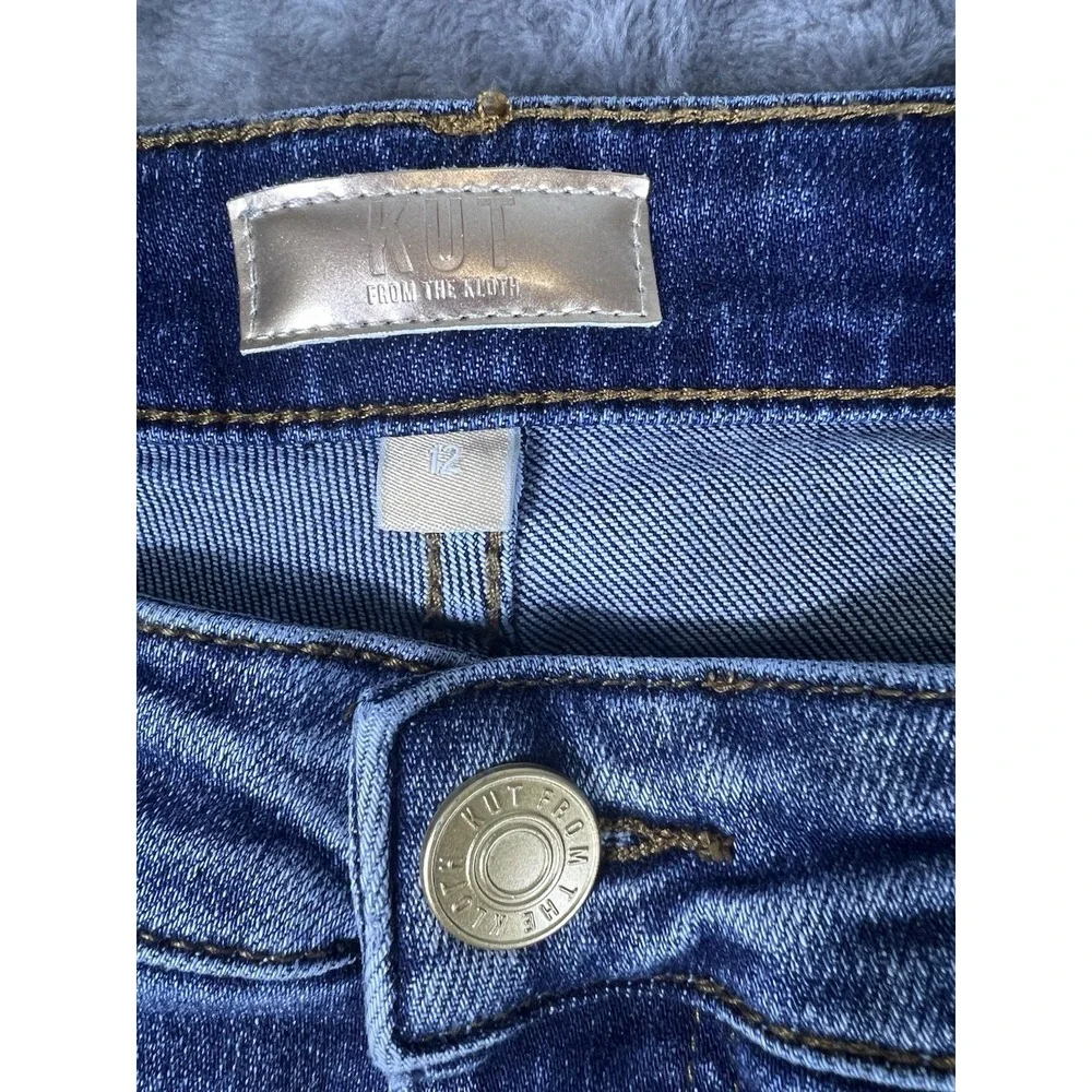 Kut from the Kloth High Rise Ankle Straight Leg Distressed Raw Hem Jeans Blue